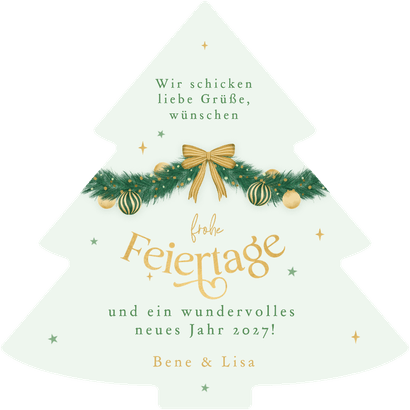 Weihnachtskarte Weihnachtsbaum grün verziert Girlanden Rückseite