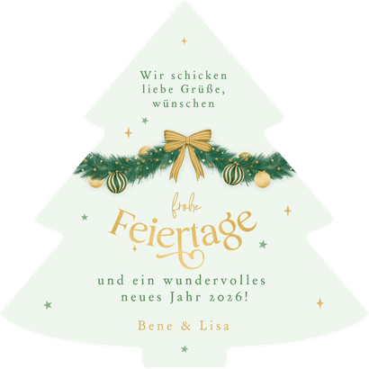 Weihnachtskarte Weihnachtsbaum grün verziert Girlanden Rückseite