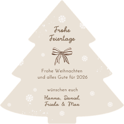 Weihnachtskarte Weihnachtsbaumform Fotocollage mit Schleifen Rückseite