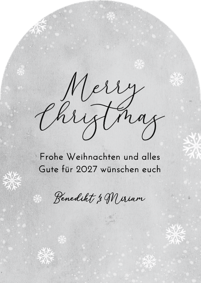 Weihnachtskarte Winter Schnee Bogenkarte mit Foto Rückseite