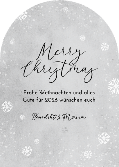 Weihnachtskarte Winter Schnee Bogenkarte mit Foto Rückseite