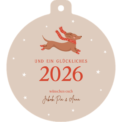 Weihnachtskugel Grußkarte Dackel mit Schal und Socken Rückseite