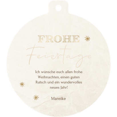 Weihnachtskugel-Karte Marmor 2026 beige gold Rückseite