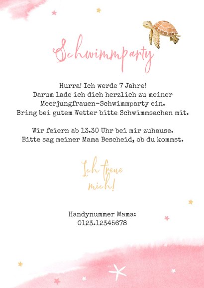 7. Kindergeburtstag Einladung Aquarell Meerjungfrau und Foto 3