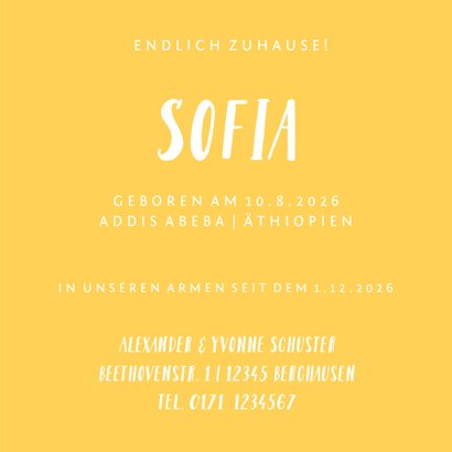 Adoptionskarte Erdkugel mit Tieren gelb 3