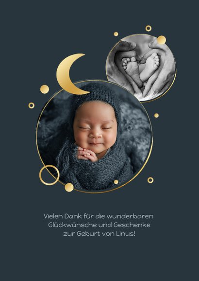 Babykarte nachtblau Foto & Mond in Gold 2