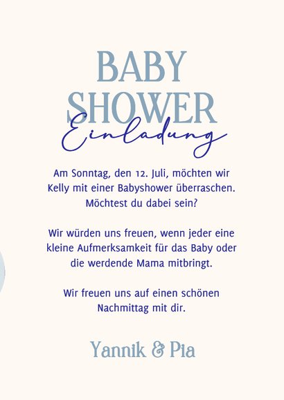 Babyshower Einladungskarte blaue Luftbllons auf Beige 3