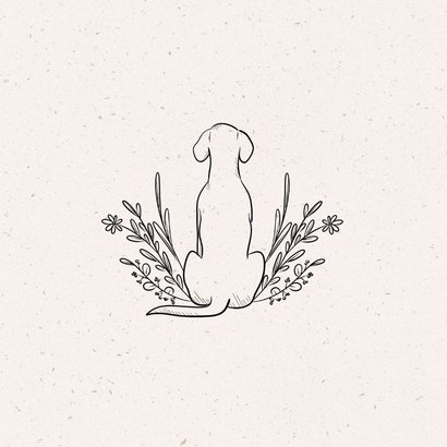 Beileidskarte Hund Linienzeichnung Blumen Name 2