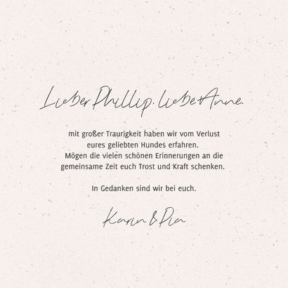 Beileidskarte Hund Linienzeichnung Blumen Name 3