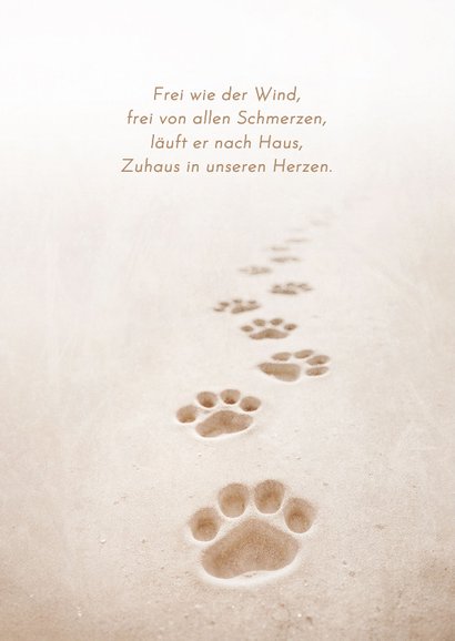Beileidskarte Hund Pfotenabdrücke im Sand 'zum Abschied' 2