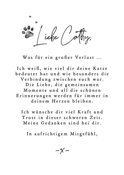 Beileidskarte Katze Foto Pfotenabdrücke grau 3