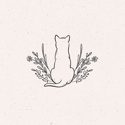 Beileidskarte Katze Linienzeichnung Blumen Name 2