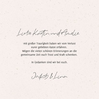 Beileidskarte Katze Linienzeichnung Blumen Name 3