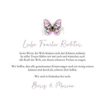 Beileidskarte mit rosa Schmetterling & Herzchen 3