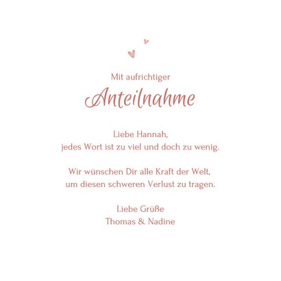 Beileidskarte schlichter Blumenstrauß und Herzchen 3
