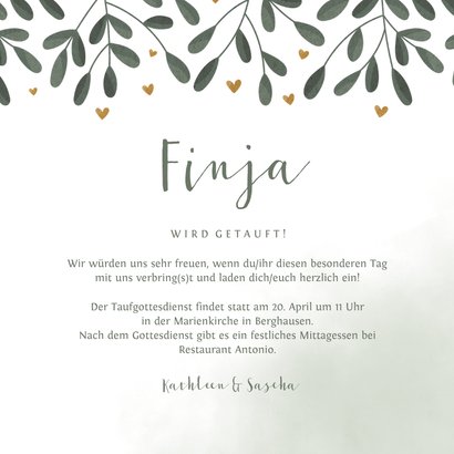 Botanische Einladungskarte Taufe Foto innen 3