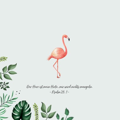 Botanische Taufeinladung Flamingos und Blätter 2