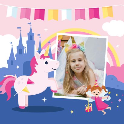 Bunte Geburtstagskarte Einhorn mit Regenbogen 2