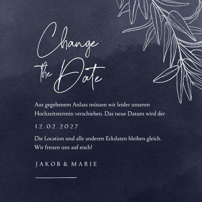 Change-the-Date-Karte Silber-Zweige auf Nachtblau 3