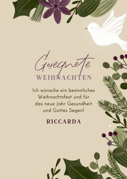 Christliche Weihnachtskarte 'Friede' mit Taube und Kerze 3