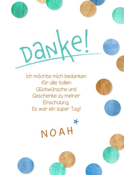 Dankeskarte Einschulung Fotocollage & Konfetti blau 3