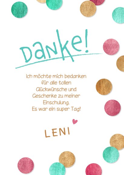 Dankeskarte Einschulung Konfetti & Fotocollage pink 3