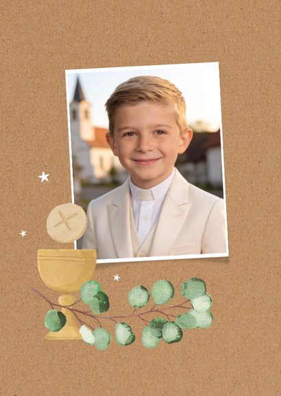 Dankeskarte Fotocollage Kommunion Eukalyptus auf Kraft 2