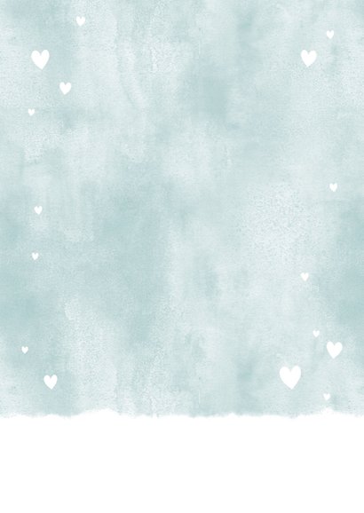 Dankeskarte Geburt blau Fotos Aquarell mit Herzchen Rückseite