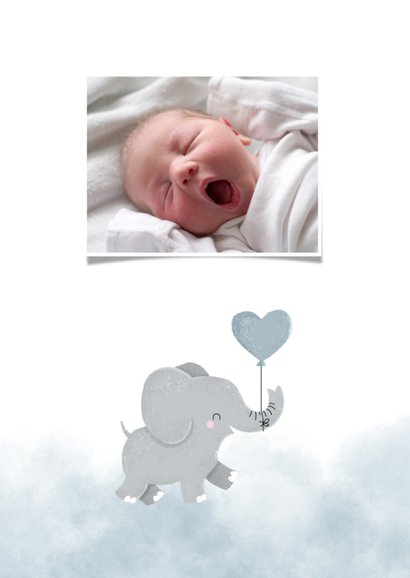 Dankeskarte Geburt Foto und Elefant blauer Luftballon 2