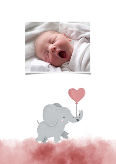 Dankeskarte Geburt Foto und Elefant rosa Luftballon 2