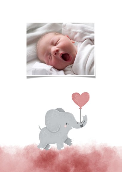 Dankeskarte Geburt Foto und Elefant rosa Luftballon 2