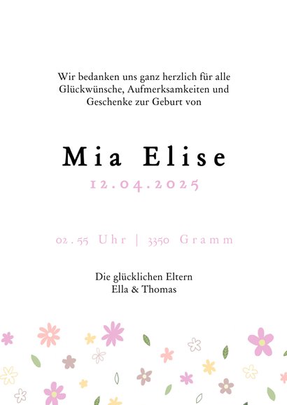 Dankeskarte Geburt Fotos kleiner Elefant mit Blumen 3