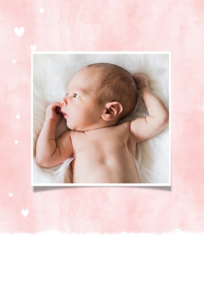 Dankeskarte Geburt rosa Fotos Aquarell mit Herzchen 2
