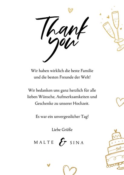 Dankeskarte Hochzeit Doodles & Fotocollage 'Thanks' 3