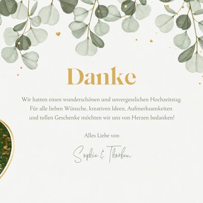 Dankeskarte Hochzeit Eukalyptuszweige, Foto & Gold 3