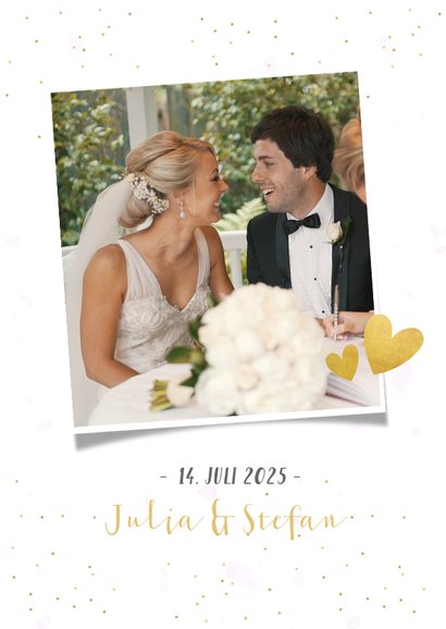 Dankeskarte Hochzeit mit 3 Fotos und goldener Schrift 2