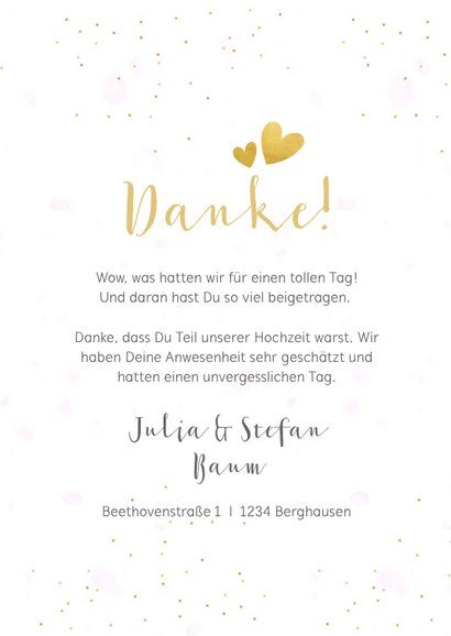 Dankeskarte Hochzeit mit 3 Fotos und goldener Schrift 3
