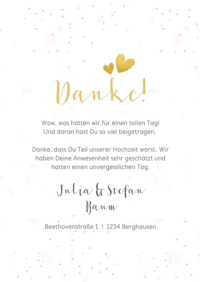 Dankeskarte Hochzeit mit 3 Fotos und goldener Schrift 3