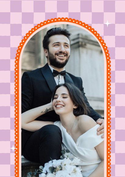 Dankeskarte Karomuster mit Foto Hochzeit 2