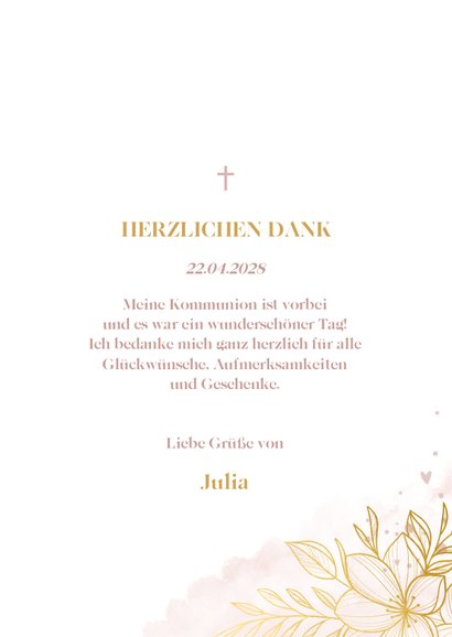 Dankeskarte Kommunion Wasserfarben Blumen & Herz Foto 3