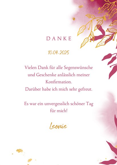 Dankeskarte Konfirmation Fotos botanisch pink 3