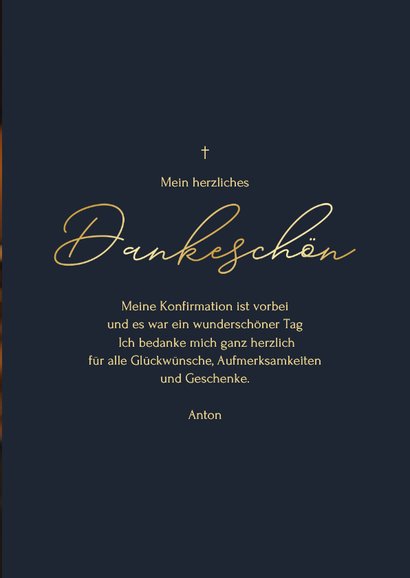 Dankeskarte Konfirmation großes Foto goldener Schriftzug 3
