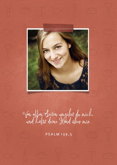 Dankeskarte Konfirmation rostrot Fotos & kleine Symbole 2