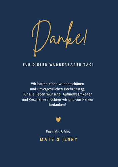 Dankeskarte mit Foto Hochzeit klassisch Dunkelblau 3