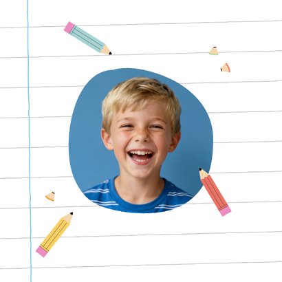 Dankeskarte Schulanfang Fotos & Bleistift-Schrift 2