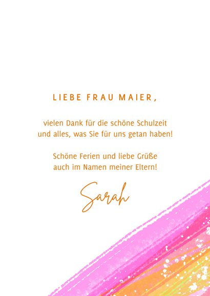 Dankeskarte Schulzeit rosa Aquarell mit Foto 3