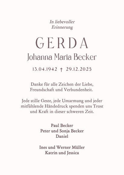 Dankeskarte Trauer Taube Glaube Pastell 3
