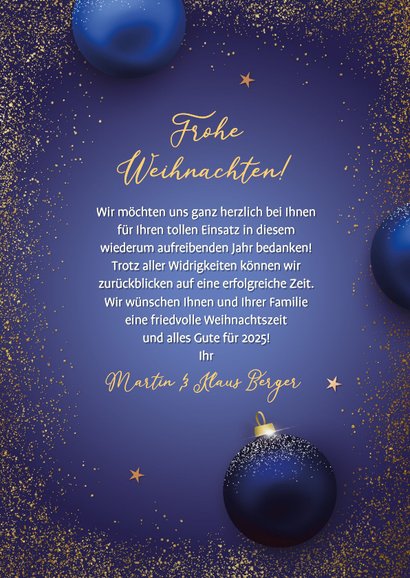 Dankeskarte zu Weihnachten für Mitarbeiter Weihnachtskugeln 3