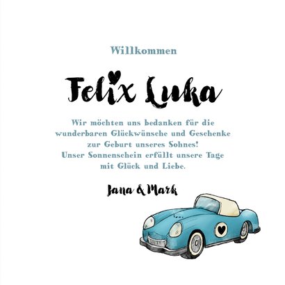 Dankeskarte zur Geburt Foto und Oldtimer 3