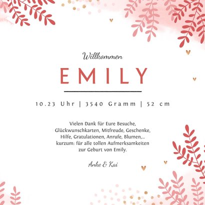 Dankeskarte zur Geburt Foto und rosa Zweige 3